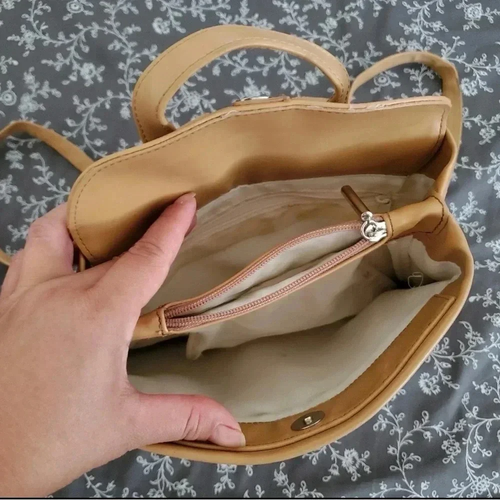 Vintage Tan Camel Leather Boho Market Travel IPAD Tote Backpack